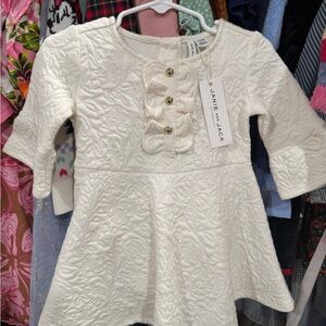 Janie and Jack White Dress with Long Sleeves and Floral Embellishment